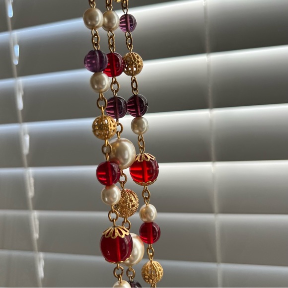 🔖Ben-Amun 24-karat Gold-plated Faux Pearl Ruby Bracelet Designer Red Purple - Picture 8 of 11